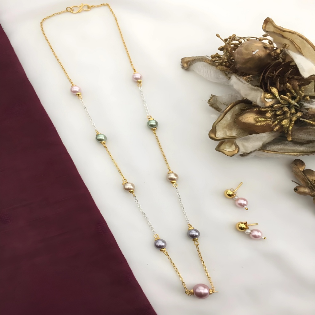 Central Gold Stone & multicolor stones | Chain set | Minimal Necklace |For women & Girls