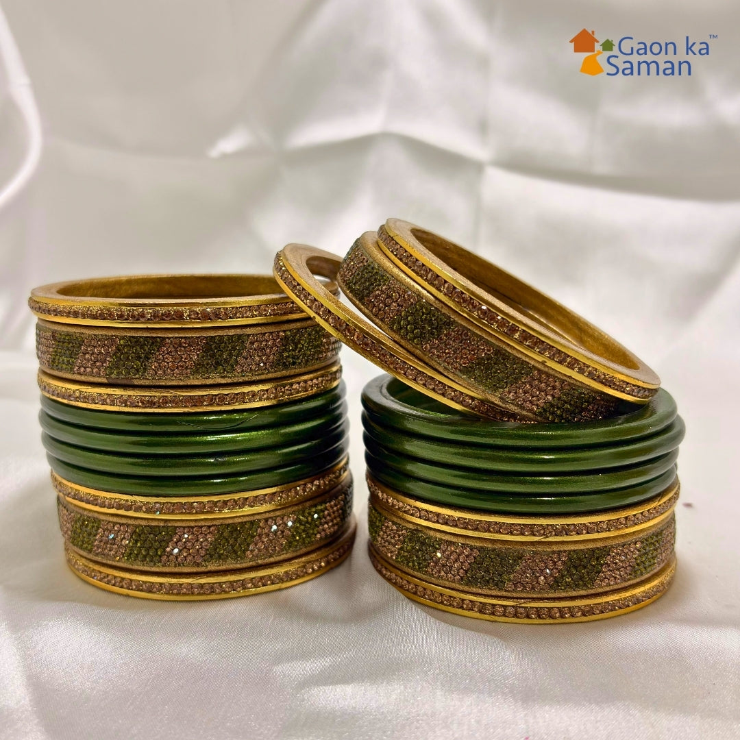 Karva Chauth Special Set Of Green Punjabi Lakh traditional Bangles Set | for women and girls