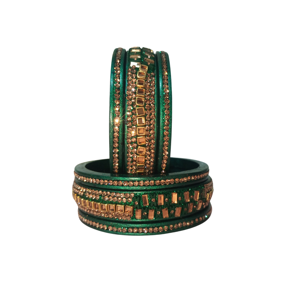 Rectangle Crystal Stone & Gold Zircon Lakh Bangles Traditional Bangles Set of 6 | For Girls and Women