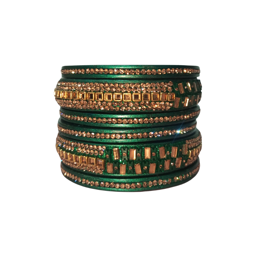 Rectangle Crystal Stone & Gold Zircon Lakh Bangles Traditional Bangles Set of 6 | For Girls and Women