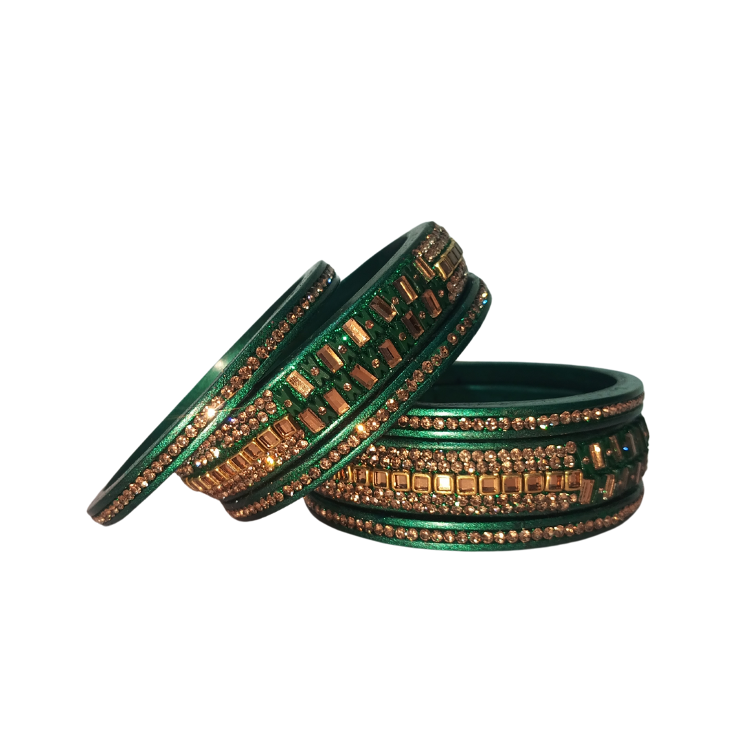 Rectangle Crystal Stone & Gold Zircon Lakh Bangles Traditional Bangles Set of 6 | For Girls and Women