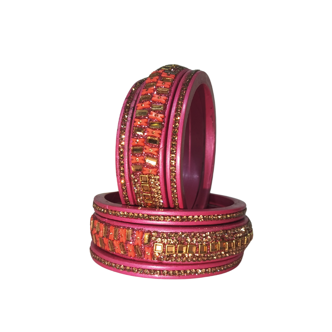 Rectangle Crystal Stone & Gold Zircon Lakh Bangles Traditional Bangles Set of 6 | For Girls and Women