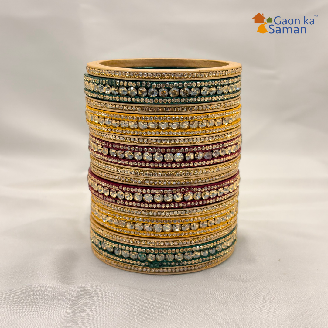 Karva Chauth Special Rajasthani Lac Bangles Set, Multi Colour Traditional Lakh Chuda,14 Pieces