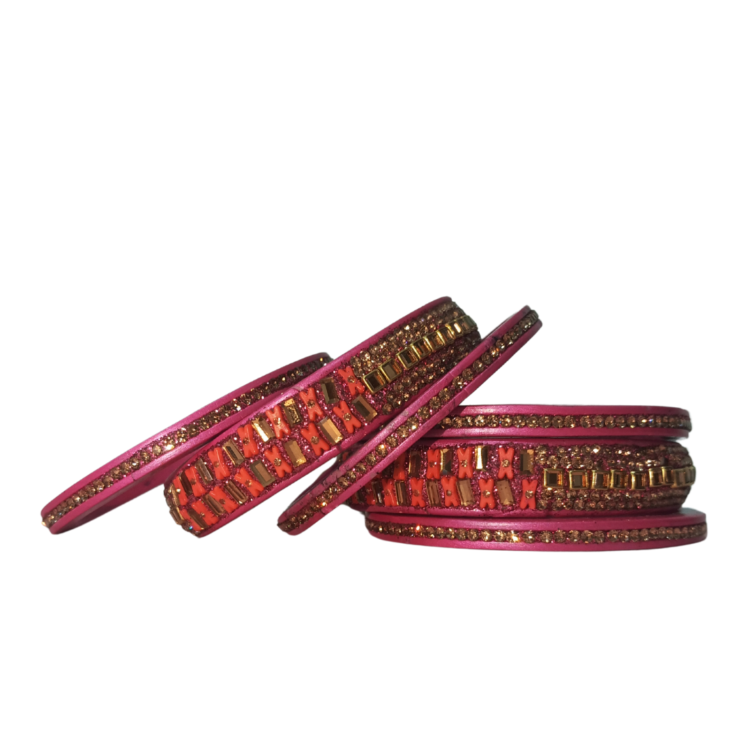 Rectangle Crystal Stone & Gold Zircon Lakh Bangles Traditional Bangles Set of 6 | For Girls and Women