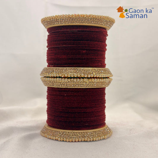 Premium Punjabi Wedding Bangles Set With Beautiful Multi Stone Lac Bangdi Velvet Plain Chudi Design