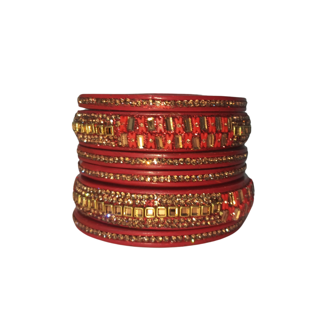 Rectangle Crystal Stone & Gold Zircon Lakh Bangles Traditional Bangles Set of 6 | For Girls and Women