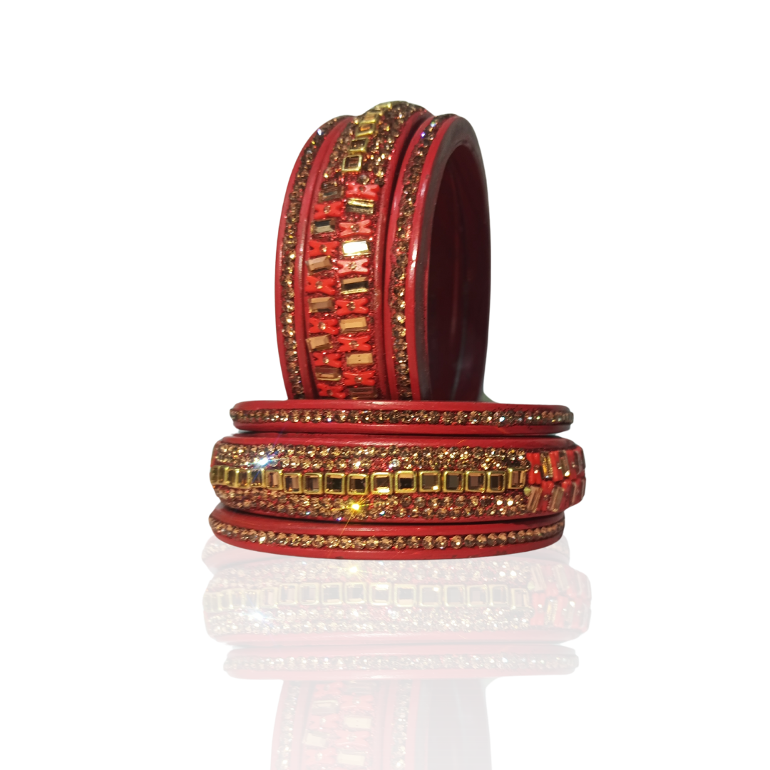 Rectangle Crystal Stone & Gold Zircon Lakh Bangles Traditional Bangles Set of 6 | For Girls and Women