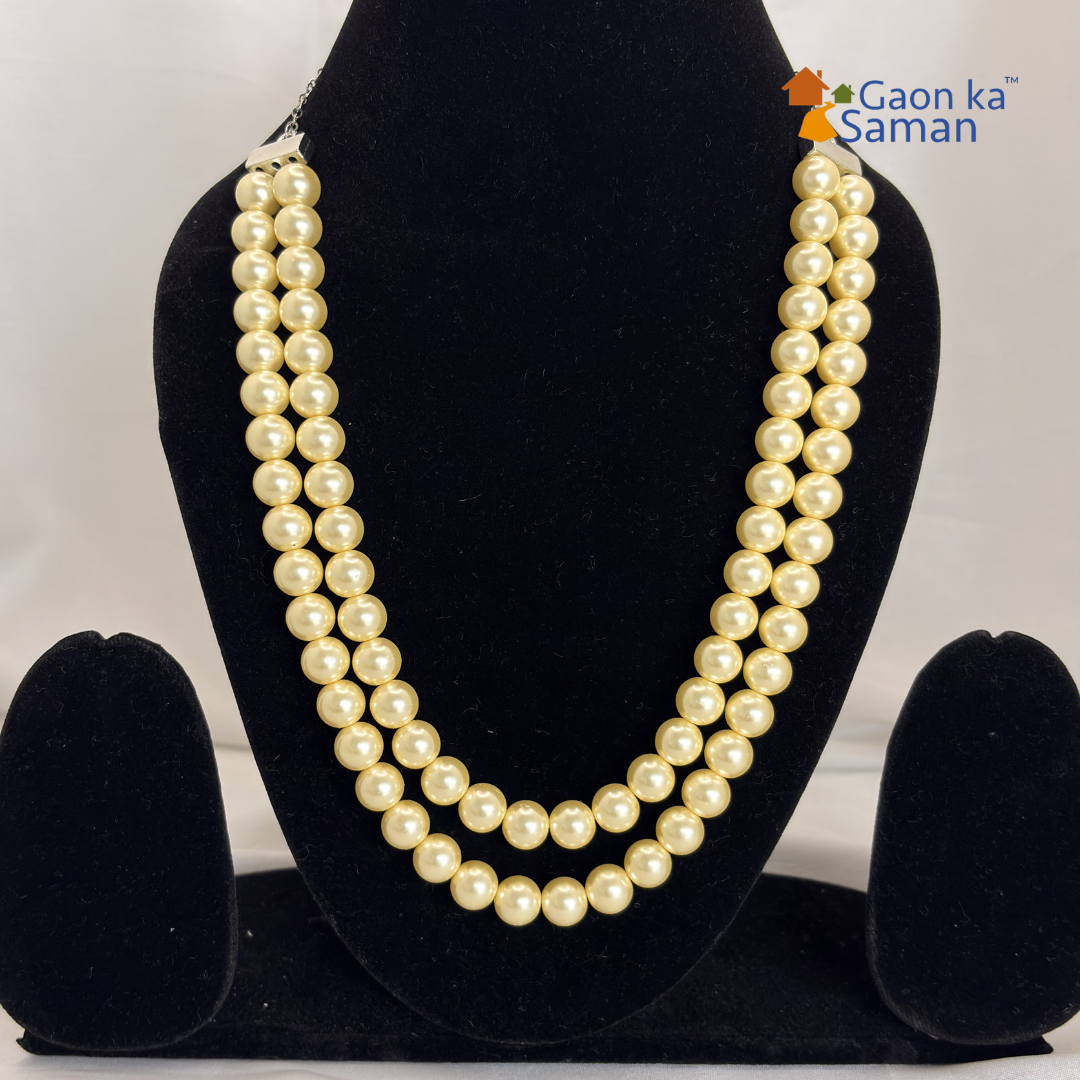 2 Layered Shell Pearl Baby Pink & Lemon Yellow Colour Necklace
