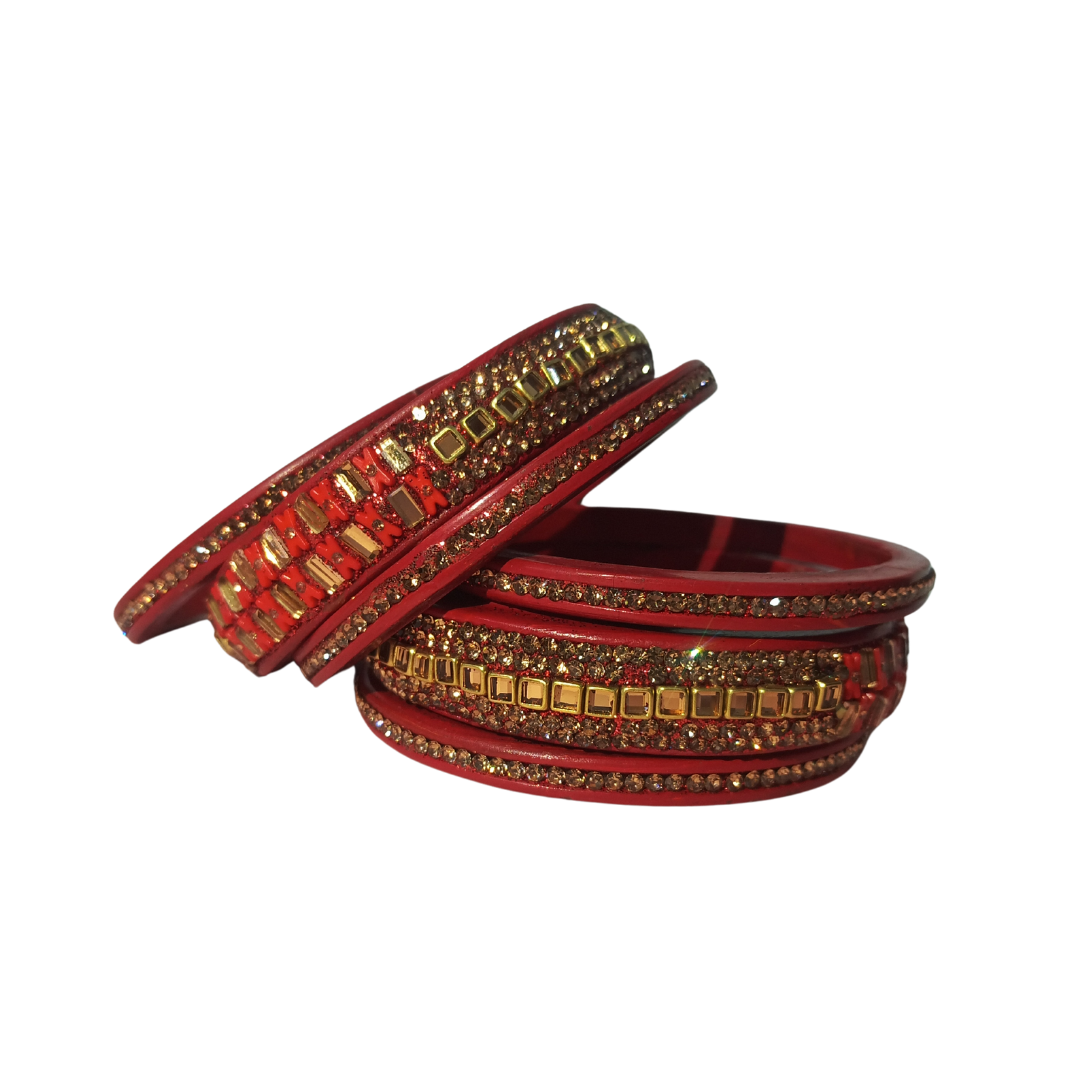 Rectangle Crystal Stone & Gold Zircon Lakh Bangles Traditional Bangles Set of 6 | For Girls and Women