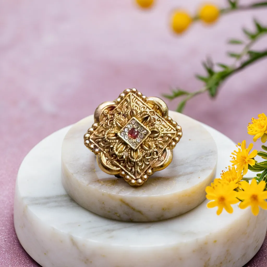 Square Design Rhinestone Gold Platted Brass Rings | Traditional Ring Jewelry | for Girls & Women