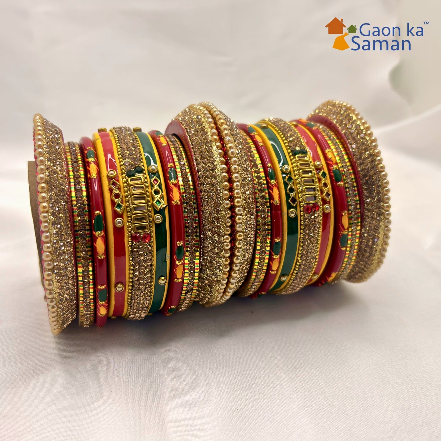 Red Yellow Green Multi Bridal Lakh Bangles Set of 14 | Traditional Rajasthani Bangles | For Women and Girls