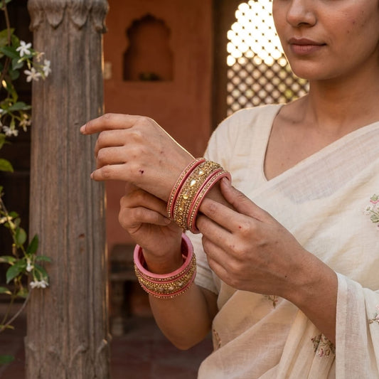 Pink Gold Plated with Kundan and Topaz Fitted Lac Bangle
