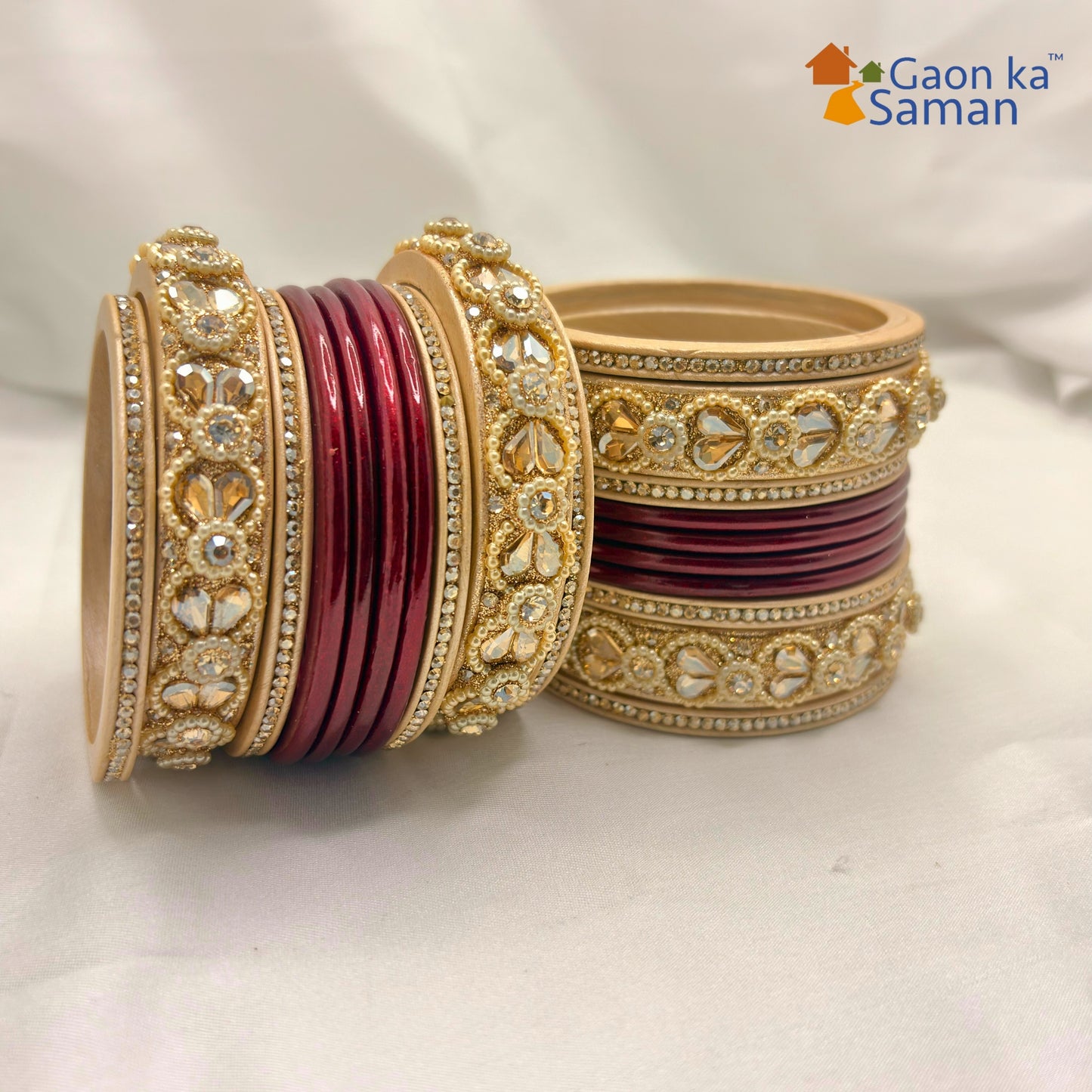 Punjabi Lac Bangles Set with Beautiful Kundan Design Red Colour
