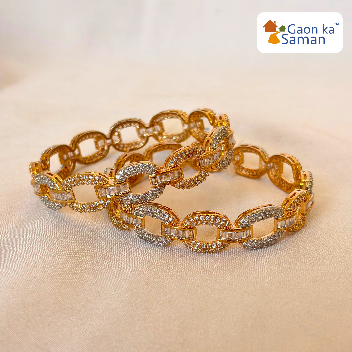 Gold Plated Cuff Shaped Studded Design Bangle (Pack of 2)