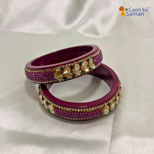 Rani Colour Kundan Topaz Fitted Kada Latest Design Rajasthani Bangles | Set of 2 lakh Bangles | Traditional Kada | For Women and Girls