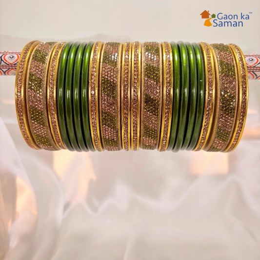 Karva Chauth Special Set Of Green Punjabi Lakh traditional Bangles Set | for women and girls