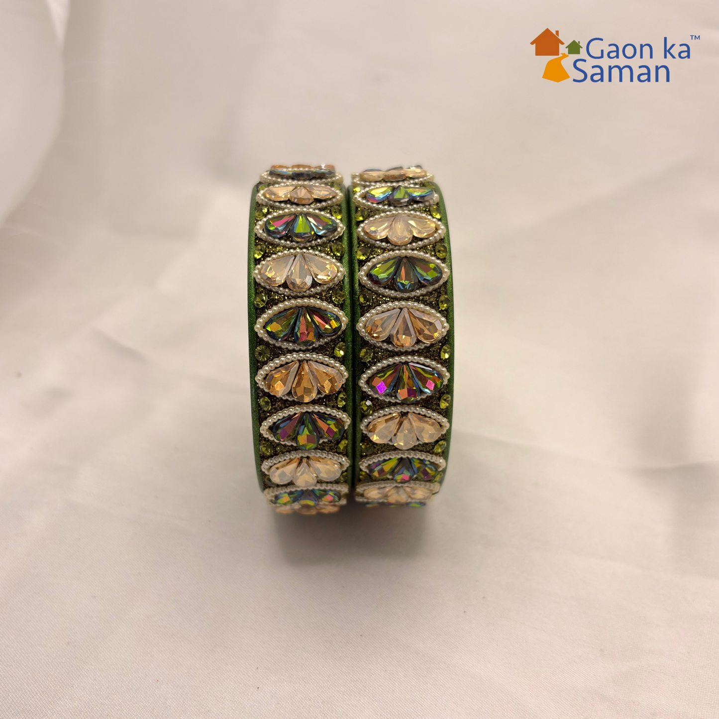 Rajasthani Traditional Mehandi colour Lac Kada Bangles For Women & Girl With Latest Kundan Design