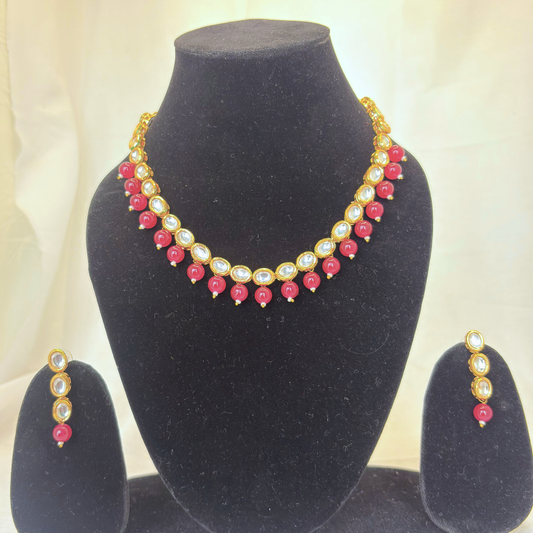 Beautiful Gold Plated Kundan And Ruby Necklace With Earrings