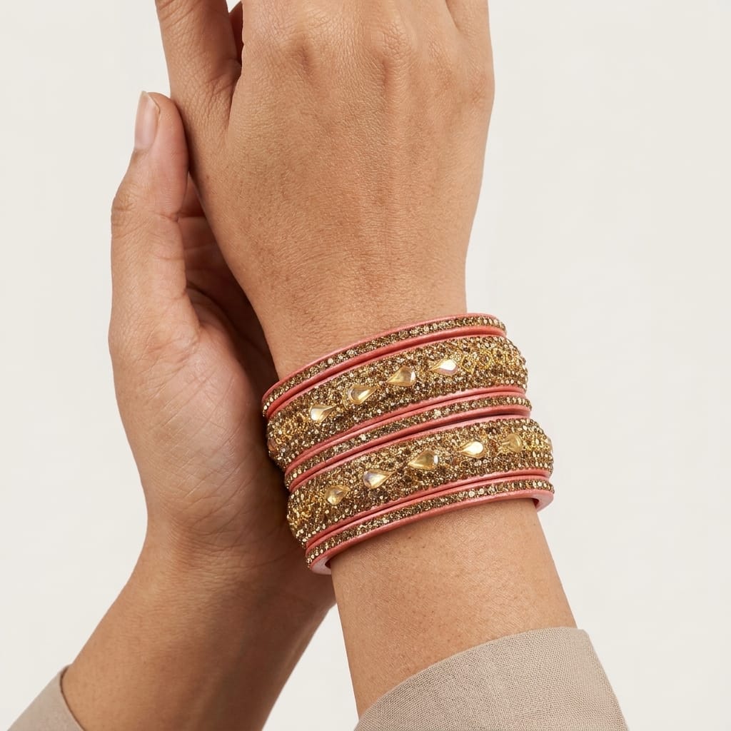 Pink Gold Plated with Kundan and Topaz Fitted Lac Bangle