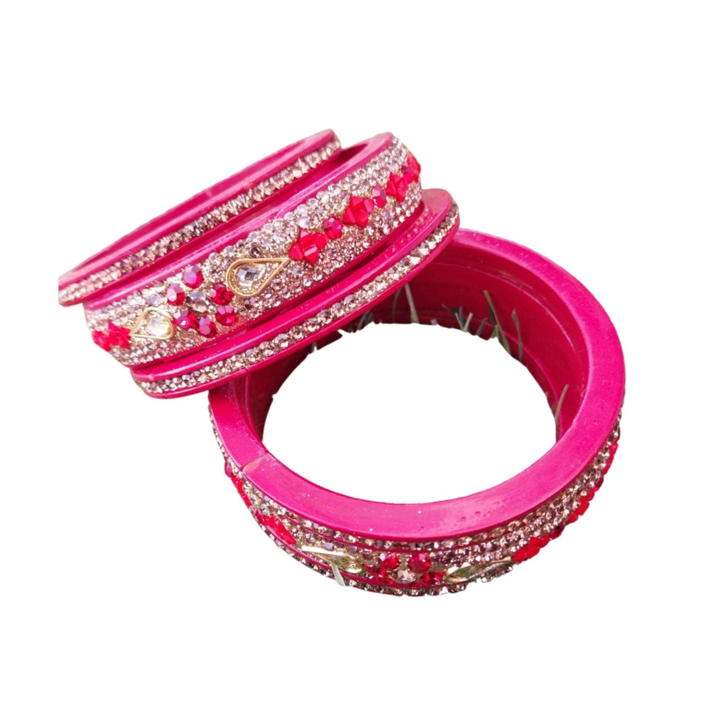 Gold & Diamond Topaz Fitted Pink 5 Line Lack Bangle gaonkasaman