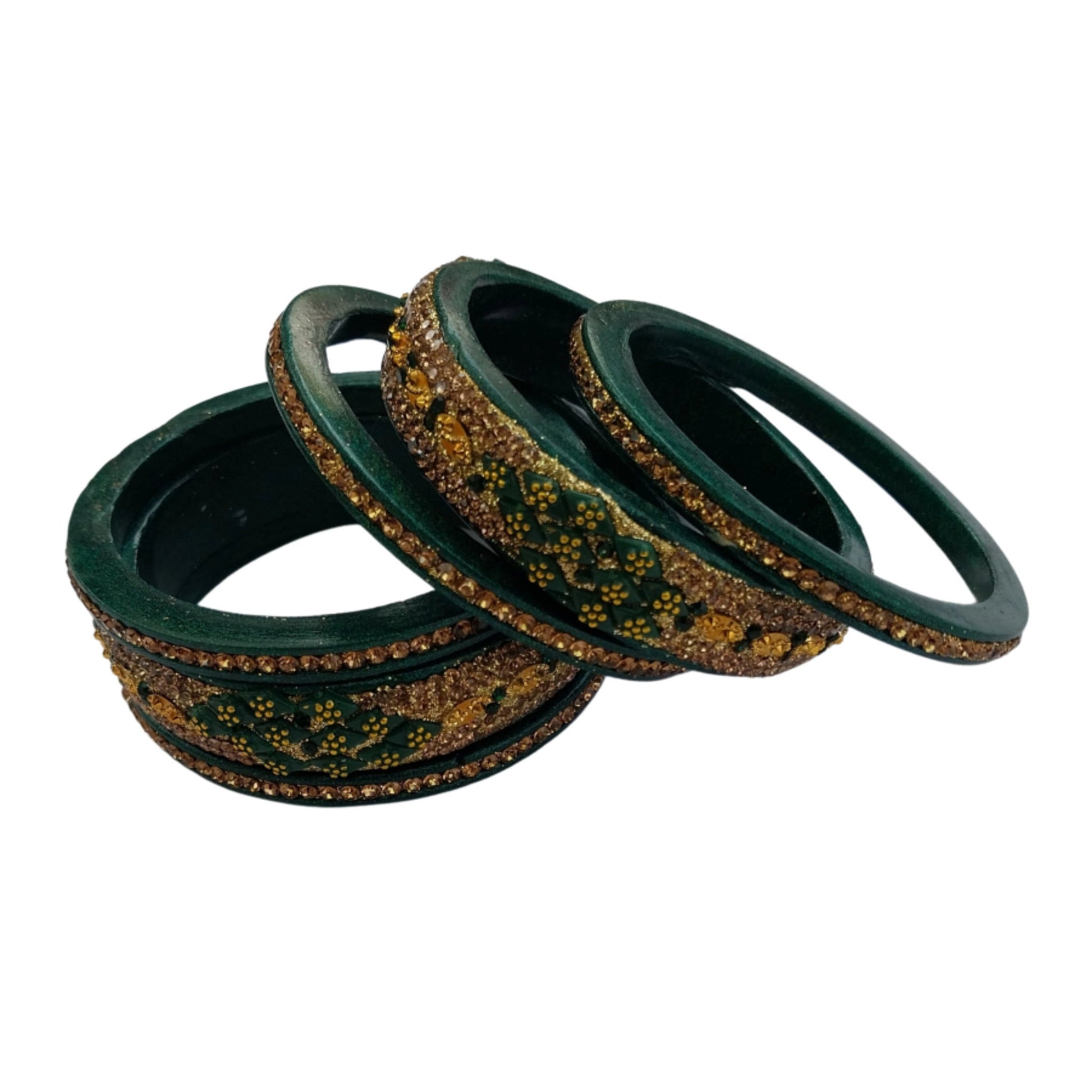 Gold Plated With Topaz Fitted Green Lac Bangle gaonkasaman