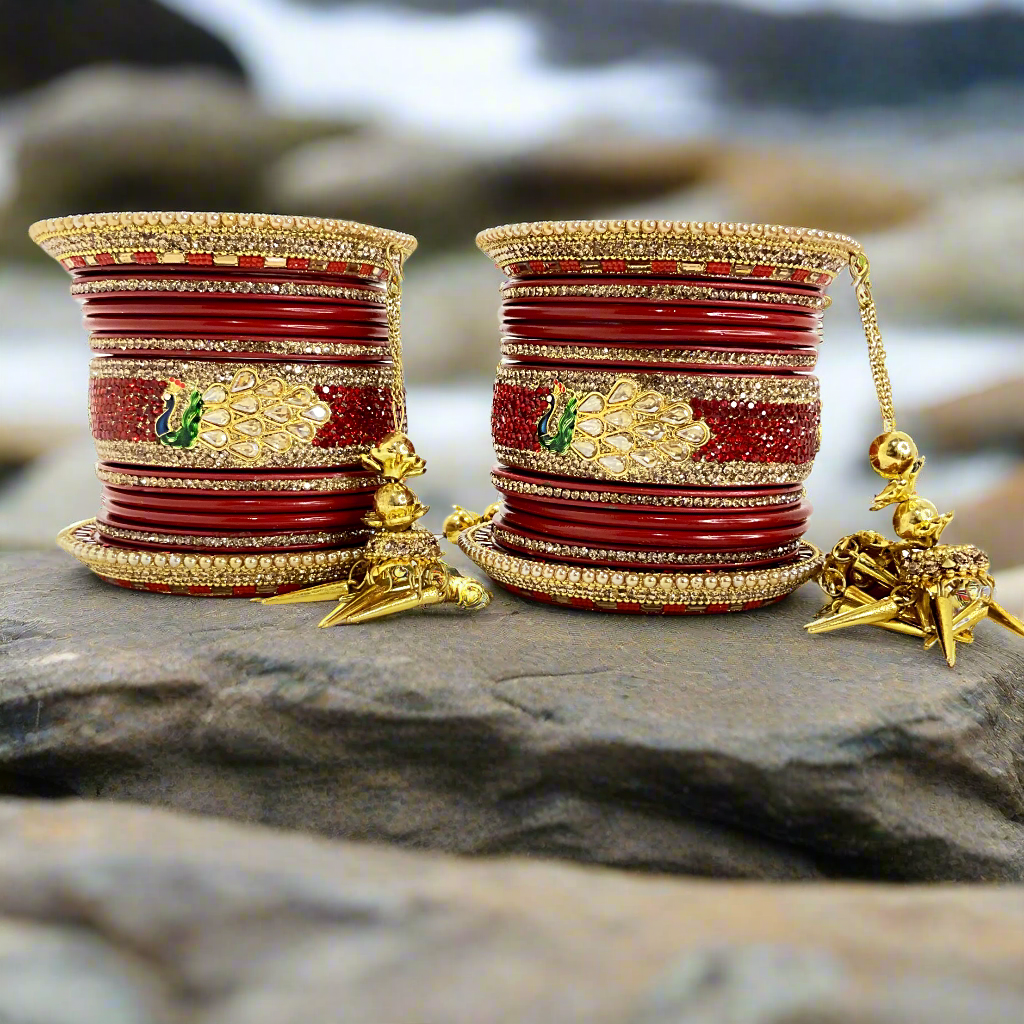 Mayuri Red Lakh wedding Chura Set with Latkans | Traditional Rajasthani Bangles | For Women and Girls