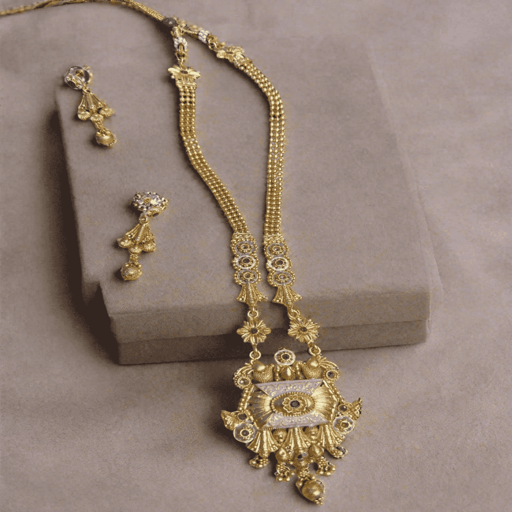 Hexagonal Pendant Gold-Plated Ranihaar | Traditional earrings | For Women and Girls.
