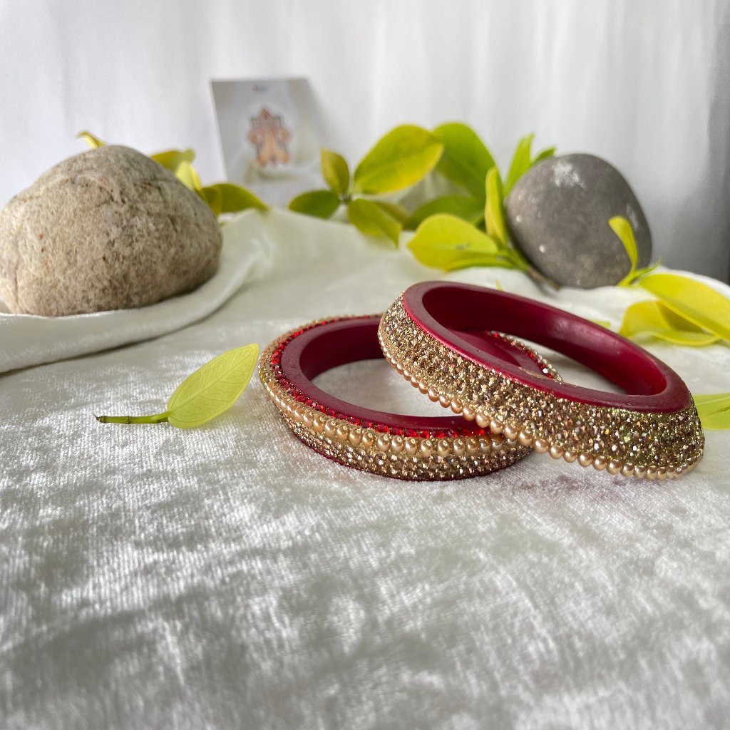 Maroon Bangdi Golden Pearl | Lakh Bangle| lakh Kadda/Bangles/Chura | traditional Bangdi | for women and girls