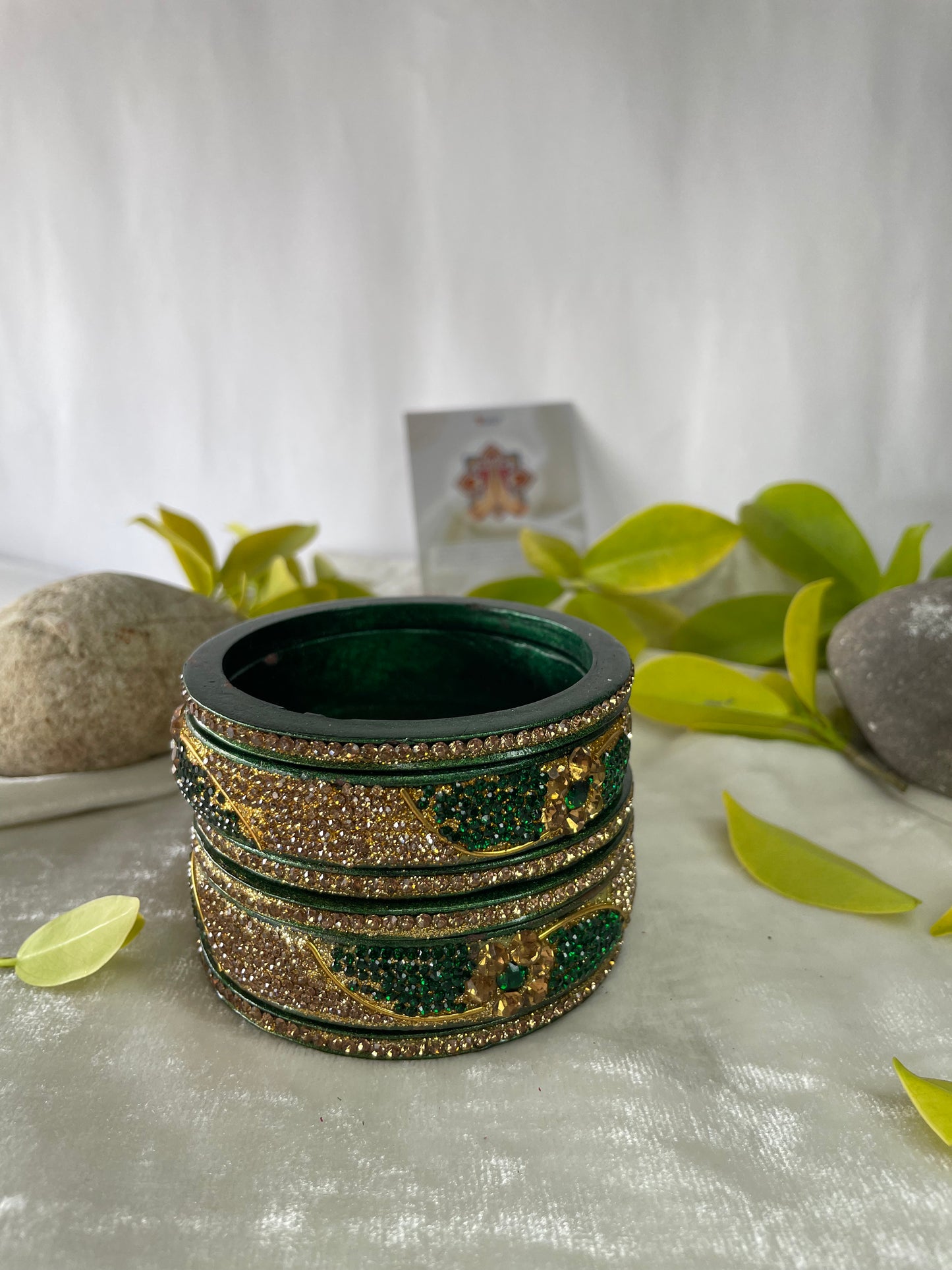 Emerald Green Golden Stoned Lakh bangles | Lac Bangle/ Lakh Bangle/ Kadda/ chura | traditional Bangdi | for women and girls