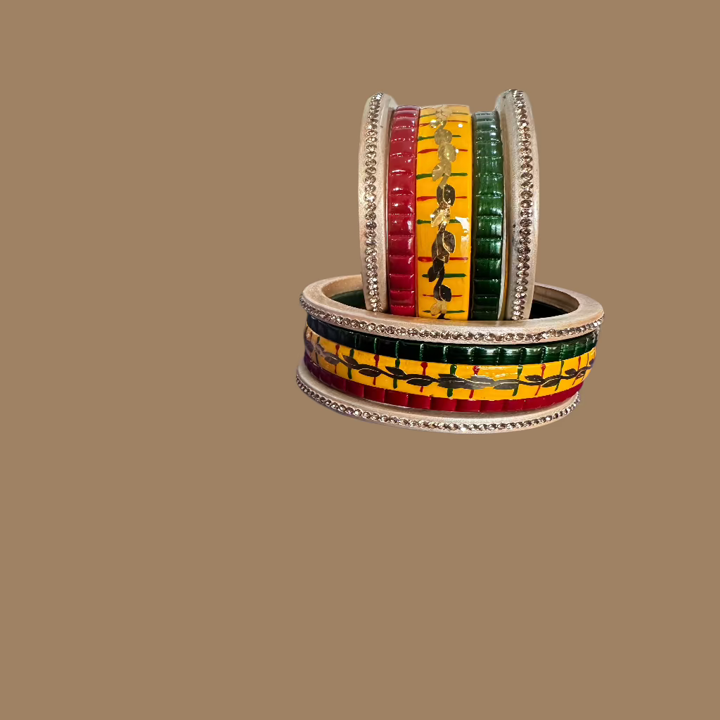 Golden Design Yellow, Red,Green Lakh Bangles Set | Traditional Jewelry | for women and Girls