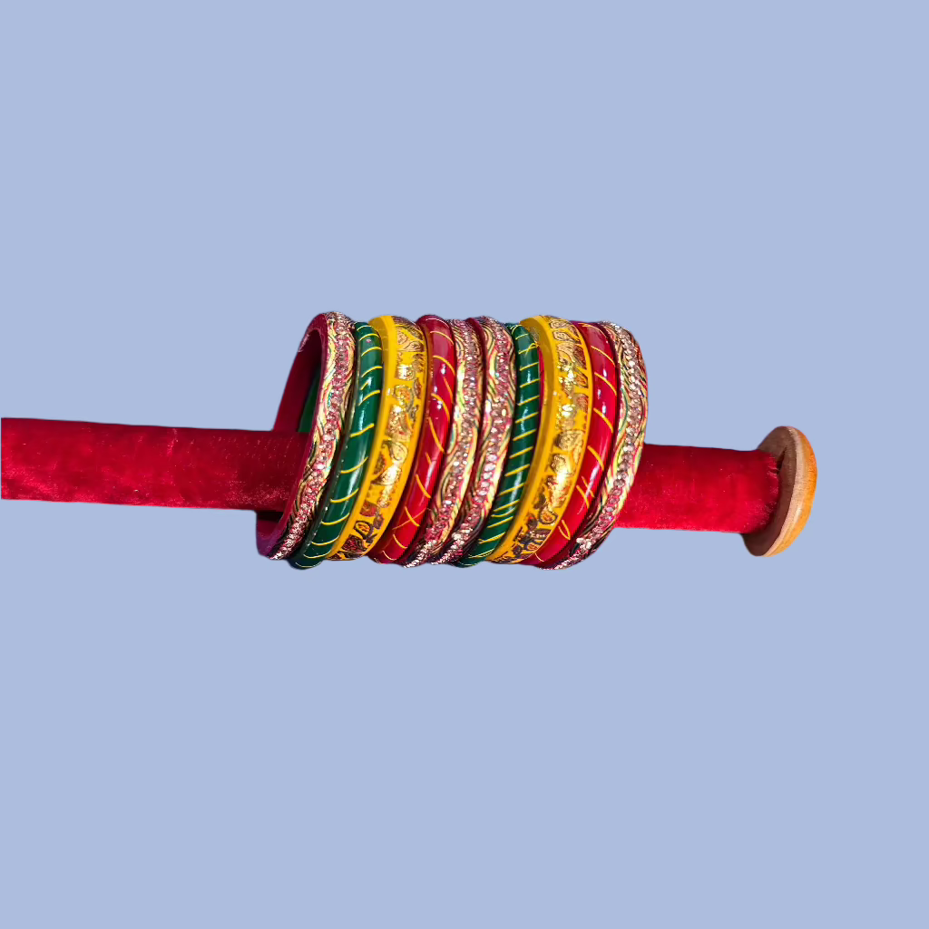 Tri-Color Mirror Bangdi Lakh Bangle Set | Traditional Jewelry | Lac/Lakh Bangle | For Women and Girls