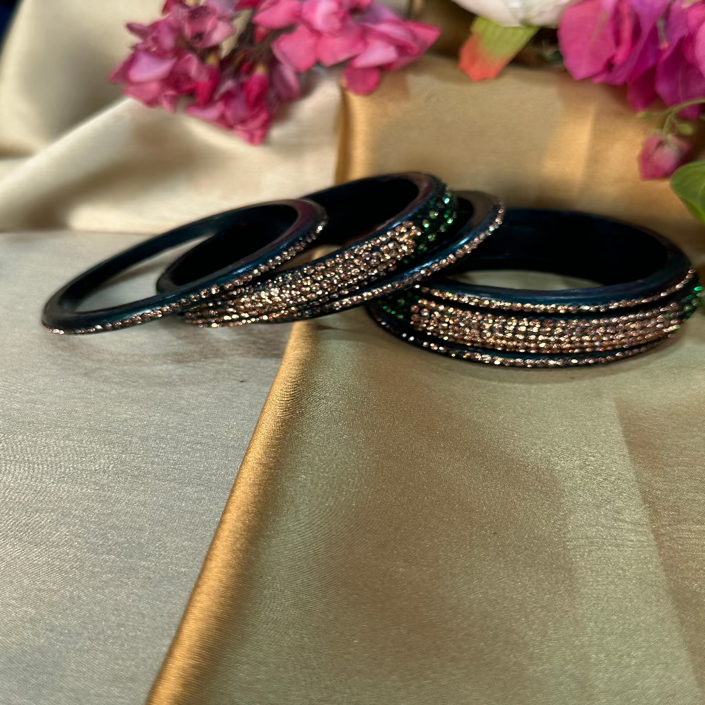 Golden Rhinestone Monotonous Lakh Bangle Set,Traditional Jewelry,Lac/Lakh Bangle