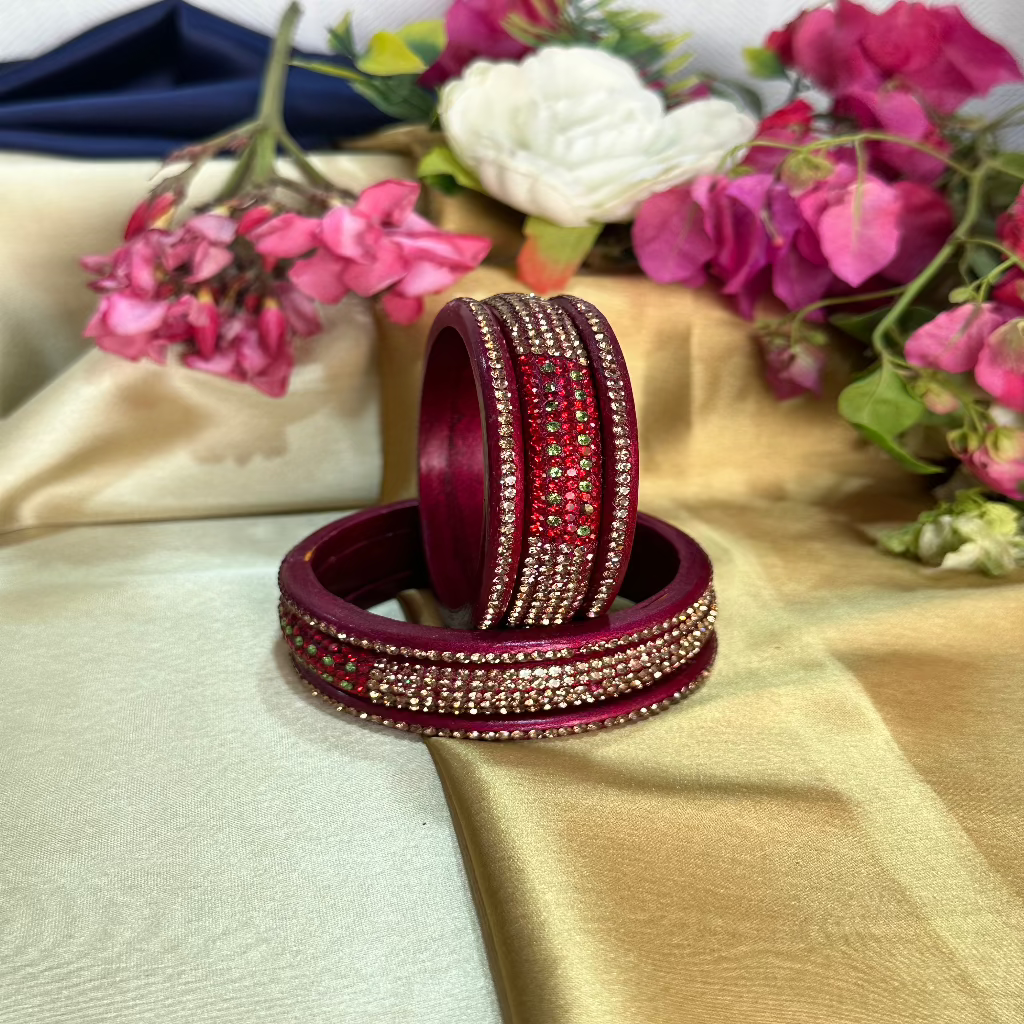 Golden Rhinestone Monotonous Lakh Bangle Set,Traditional Jewelry,Lac/Lakh Bangle