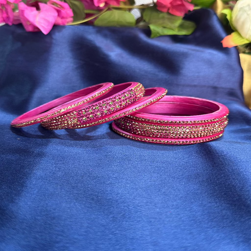 Golden Rhinestone Monotonous Lakh Bangle Set,Traditional Jewelry,Lac/Lakh Bangle