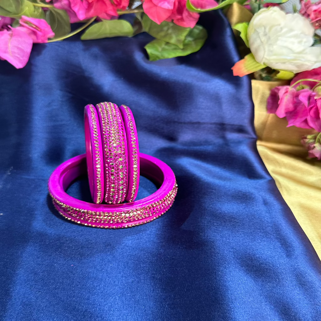 Golden Rhinestone Monotonous Lakh Bangle Set | Traditional Jewelry | Lac/Lakh Bangle | For Women and Girls