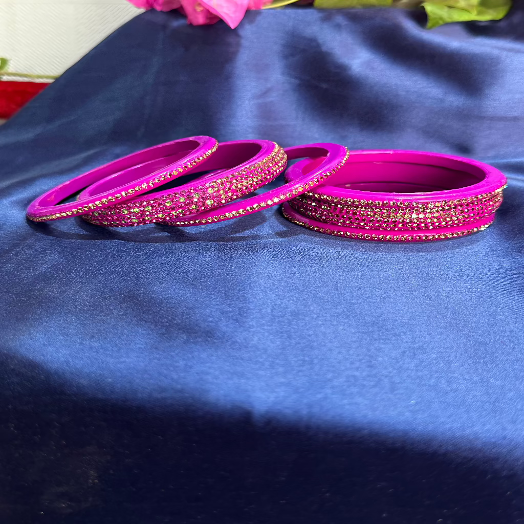 Golden Rhinestone Monotonous Lakh Bangle Set | Traditional Jewelry | Lac/Lakh Bangle | For Women and Girls