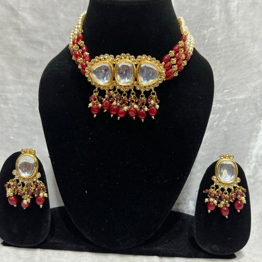 Tri-Kundan Pearl Choker Set Kundan | Traditional jewelery | Kundan choker\Necklace\Choker set | For Women and Girls.
