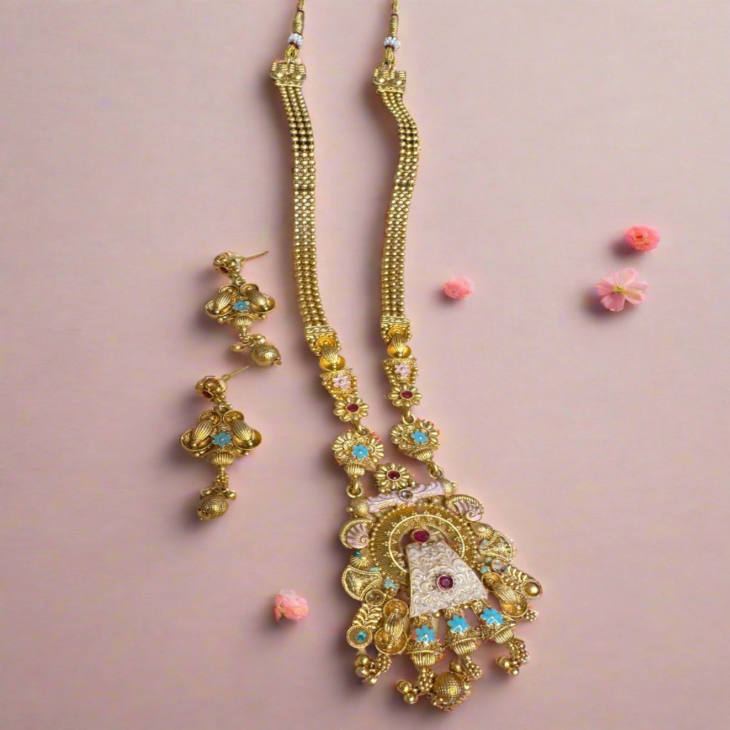 Gold-plated Ranihaar with Wheel in Trapezium Designs | Traditional Necklace/Ranihaar | for Girls and Women