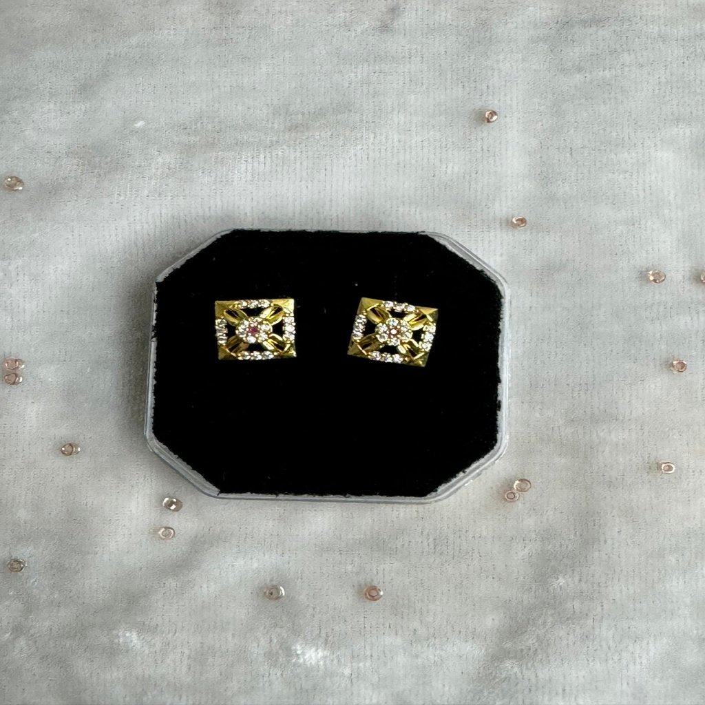 Floral Rhinestone Gold-Plated Square Studs | Traditional earring | for Girls and Women.