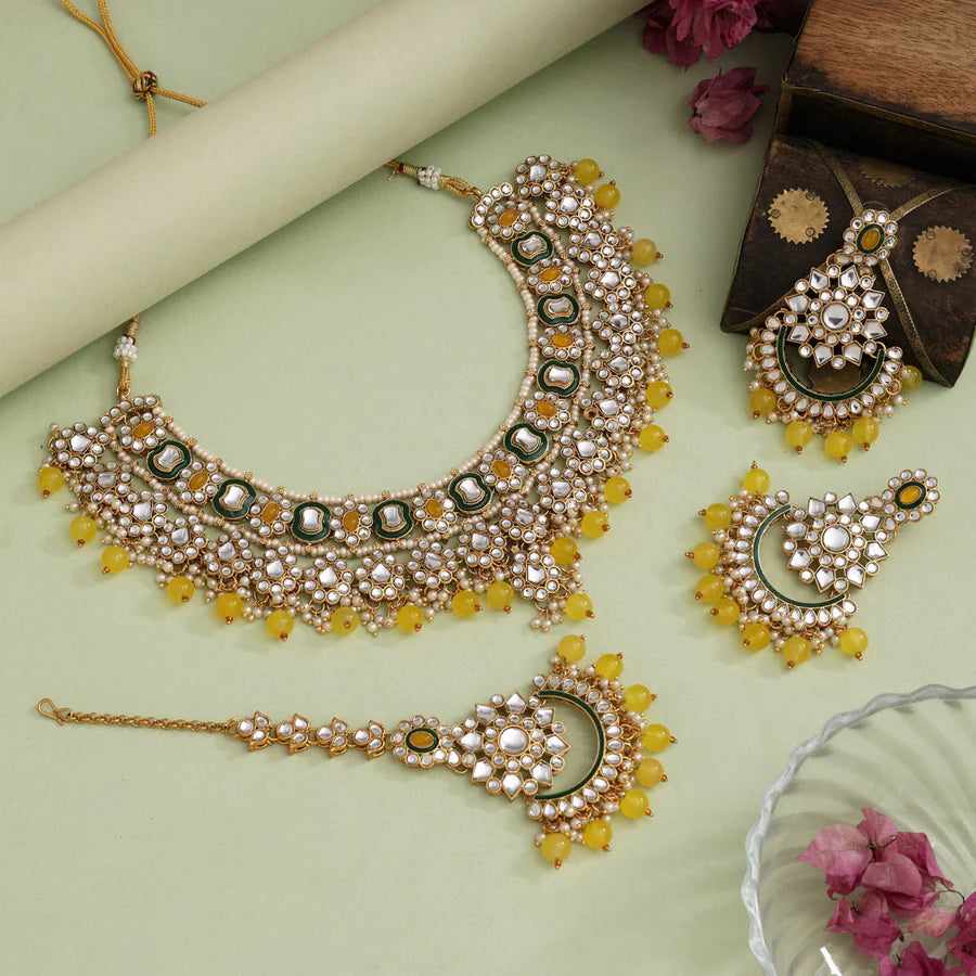 Maroon Color Meena Work Kundan Necklace Set