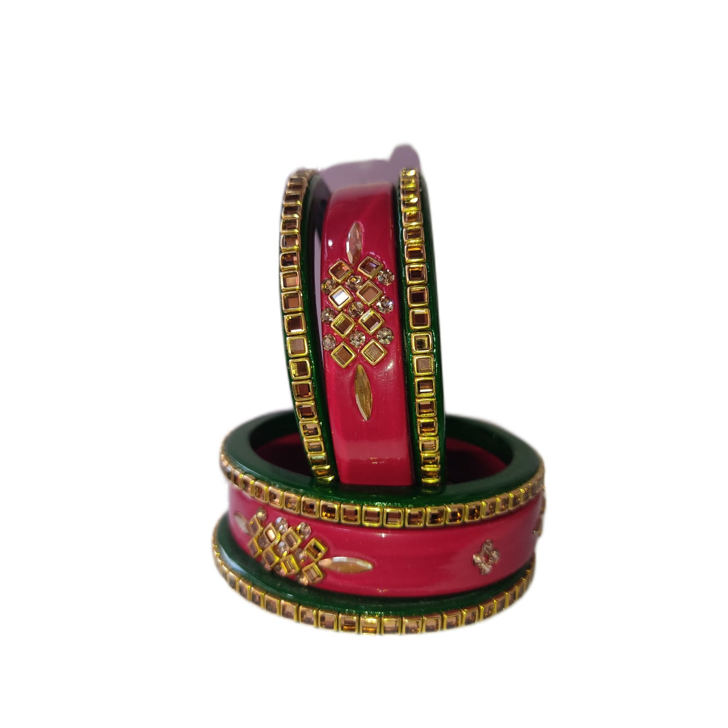 Kundan Diamond Red Green 5 Line Lac Bangle Set gaonkasaman