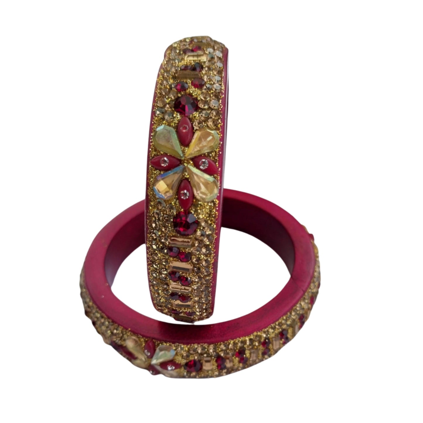 Maroon, Red Plated With Topaz Fitted Lac Kada Bangle gaonkasaman