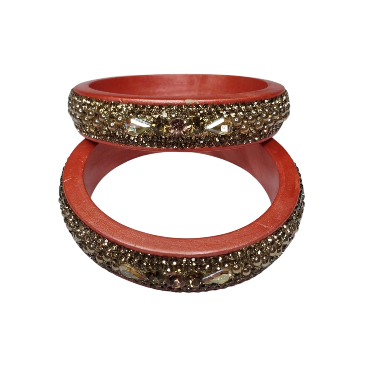 Orange Plated with Kundan and Topaz Fitted Lac Kada Bangle gaonkasaman