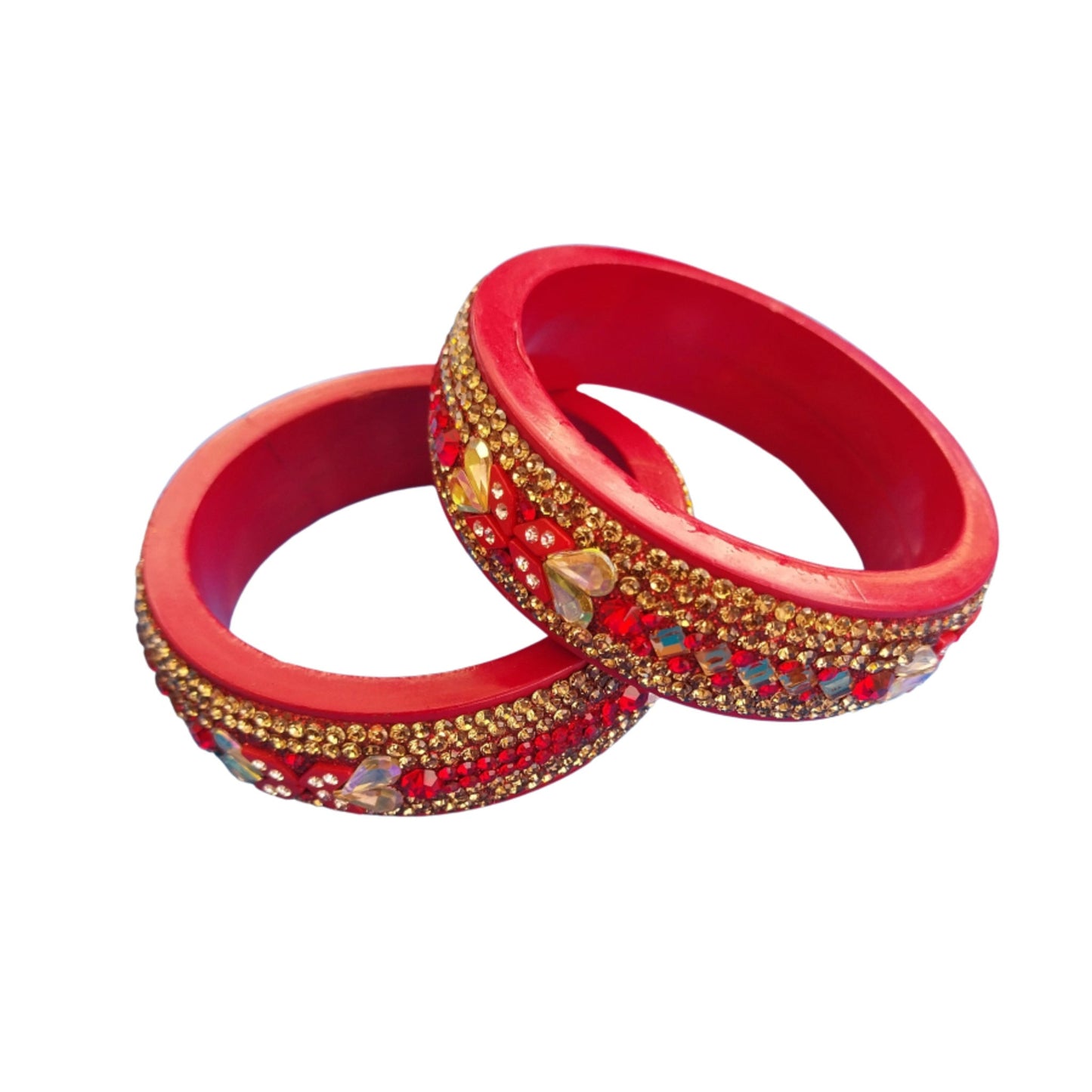 Orange and Red Combo with Topaz Fitted Lac Kada Bangle gaonkasaman