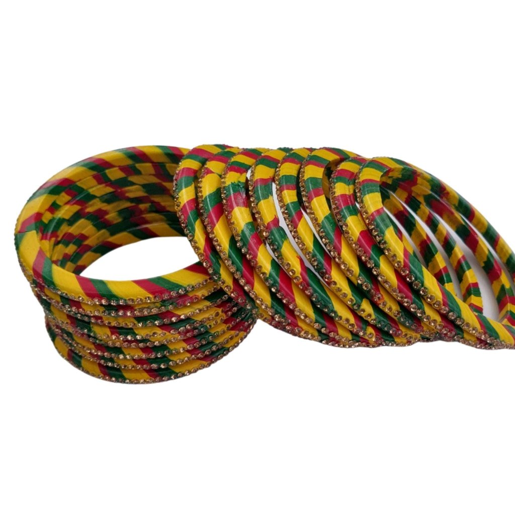 Rajasthani Traditional Red, Yellow, Green Leheriye Lac/Lakh Bangles/Churi Set For Women And Girls gaonkasaman