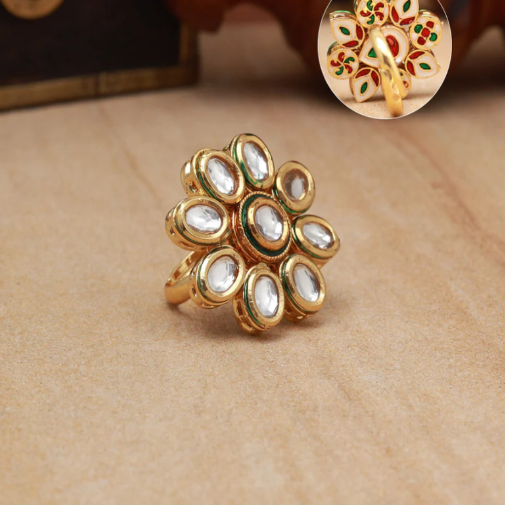 kundan ring,big kundan rings,floral,traditional