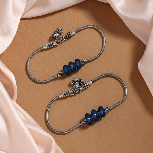 Royal Stoned Silver Oxidized Anklets | Traditional Jewelry for Girls and Women.