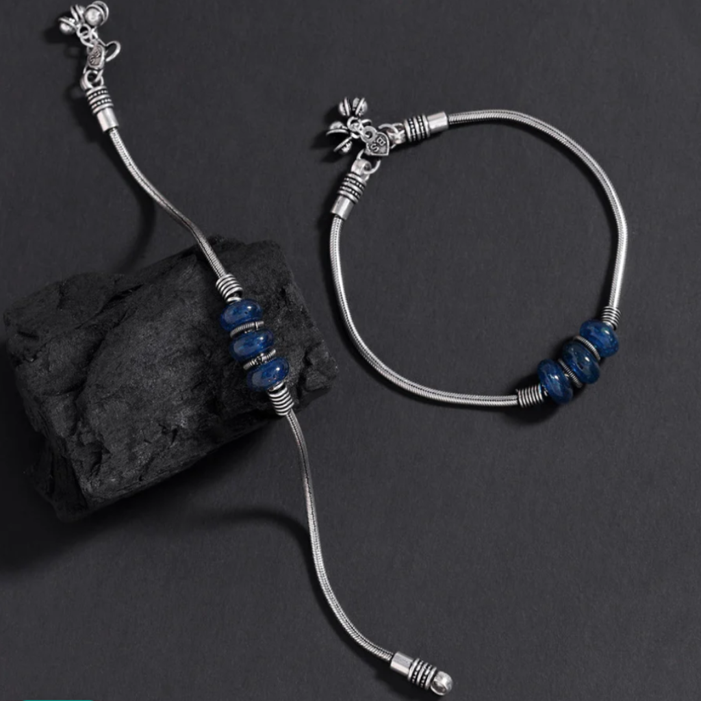 Royal Stoned Silver Oxidized Anklets | Traditional Jewelry for Girls and Women.