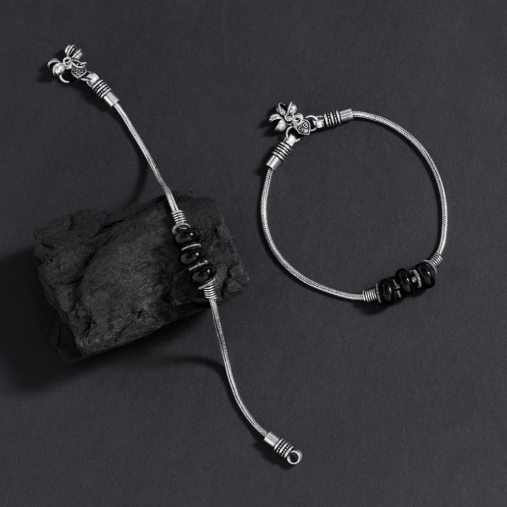 Royal Stoned Silver Oxidized Anklets | Traditional Jewelry for Girls and Women.