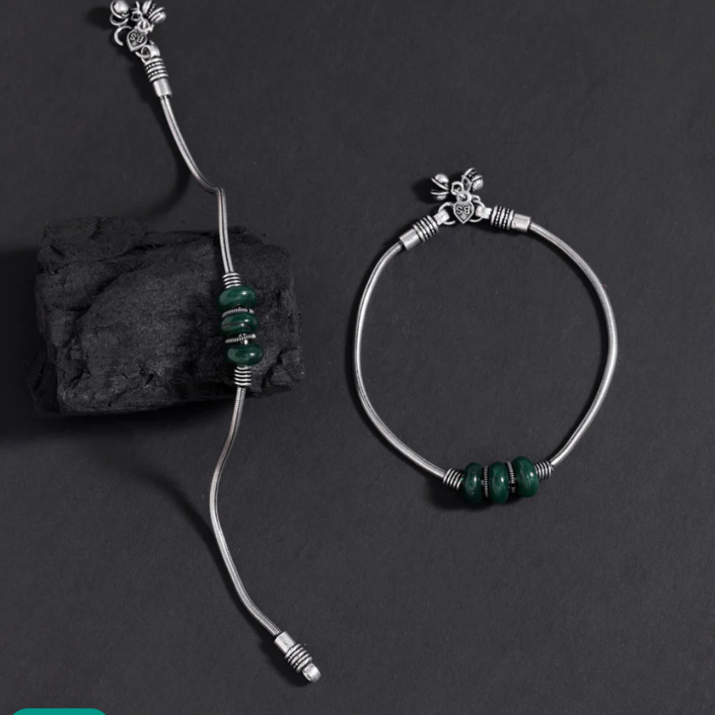 Royal Stoned Silver Oxidized Anklets | Traditional Jewelry for Girls and Women.